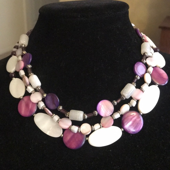 Hand Crafted Jewelry - Handcrafted 3 strand purple mother of pearl shell